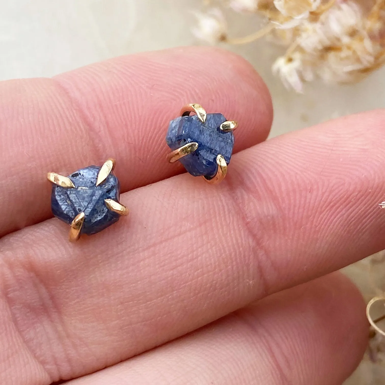 14k Raw Sapphire Studs