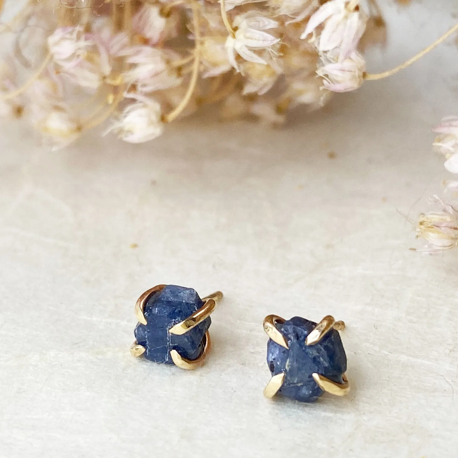 14k Raw Sapphire Studs