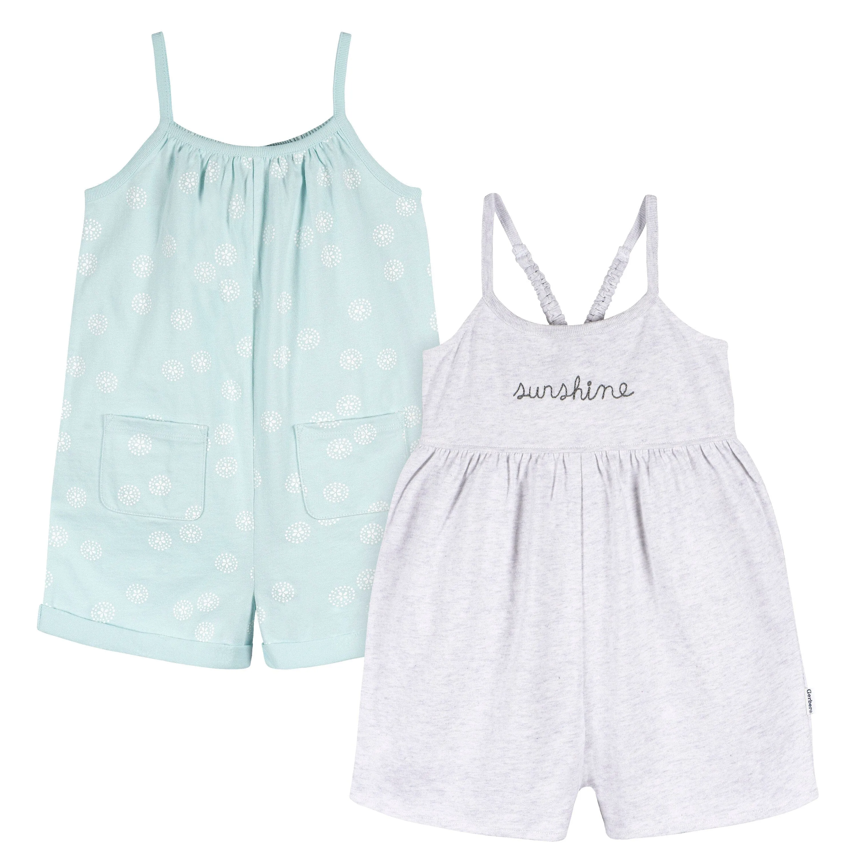 2-Pack Infant and Toddler Girls Light Grey Heather & Sand Dollars Rompers