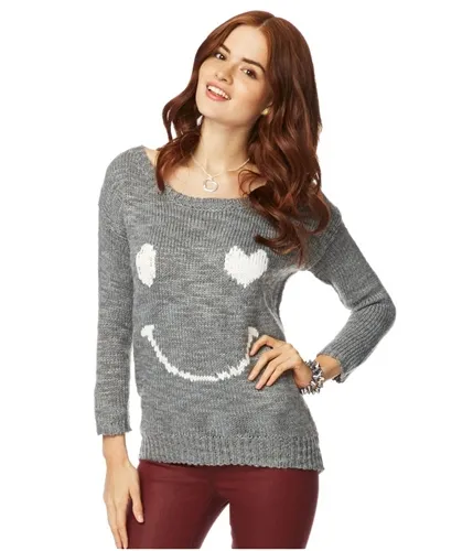 Aeropostale Womens Loose Heart Smile Knit Sweater