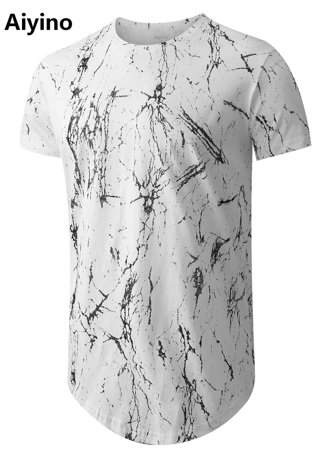 Aiyino Men's Hipster Hip Hop Ripped Round Hemline Pattern Print T Shirt