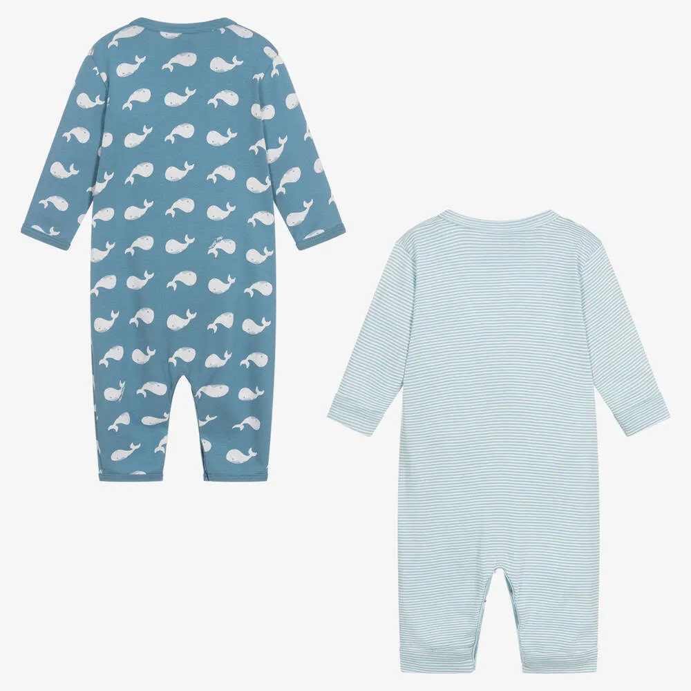 Baby Boys Blue Cotton Rompers (2 Pack)