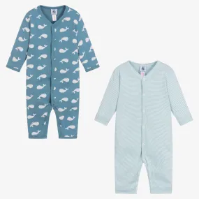 Baby Boys Blue Cotton Rompers (2 Pack)