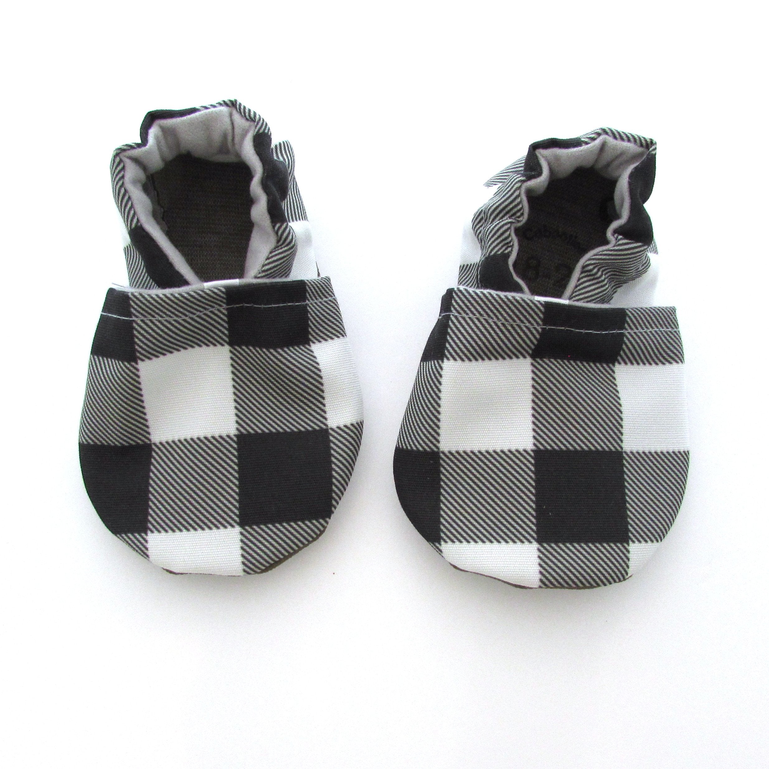 Black and White Buffalo Check Eco-Canvas Baby Shoes