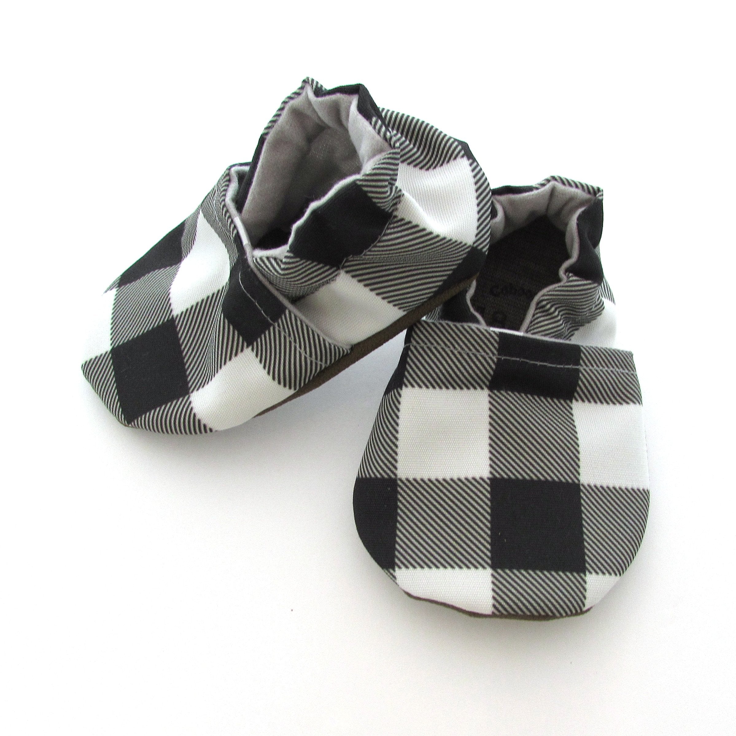 Black and White Buffalo Check Eco-Canvas Baby Shoes