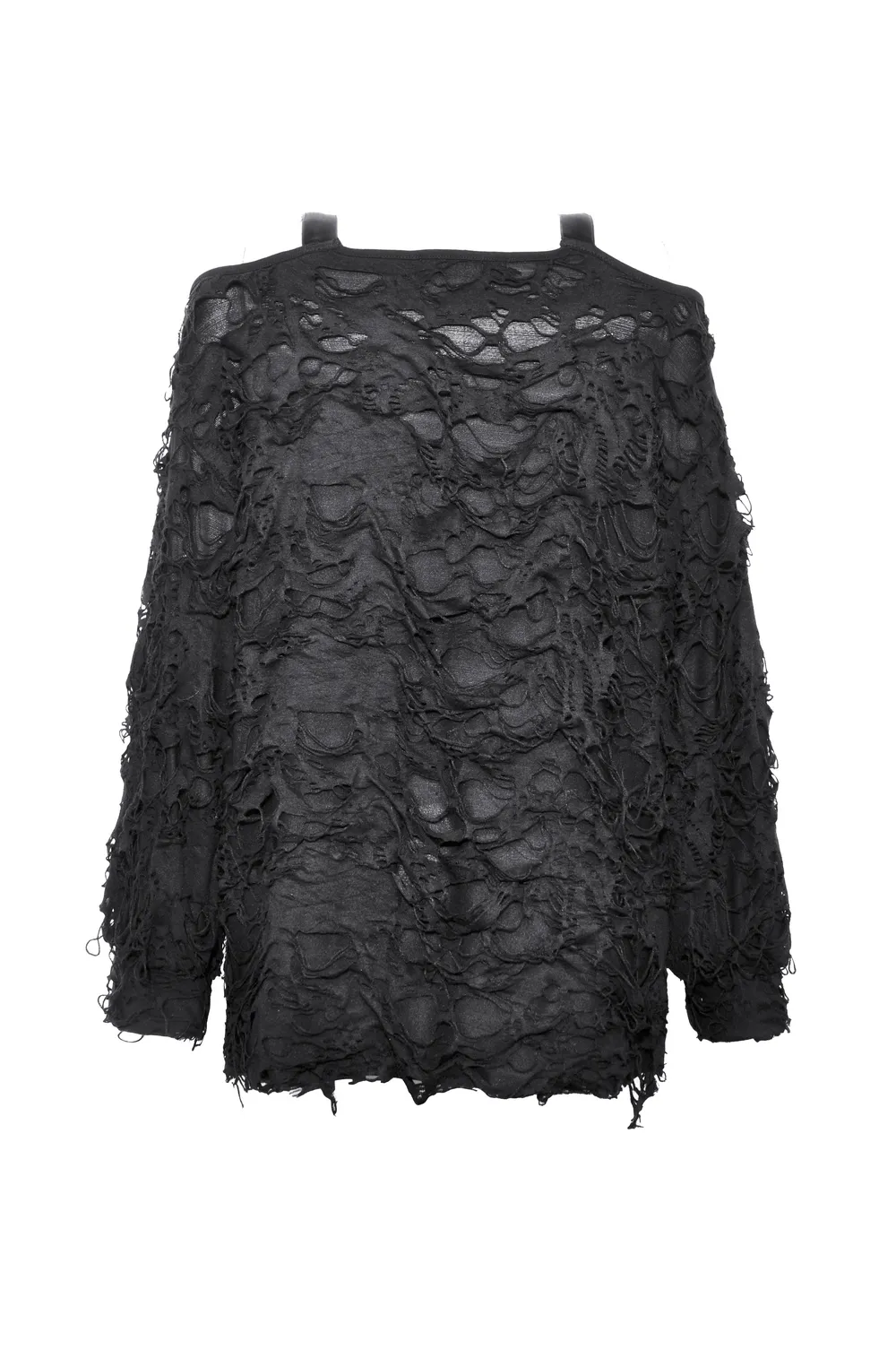 Black Chain Detail Off-Shoulder Ripped Loose Sweatshirt