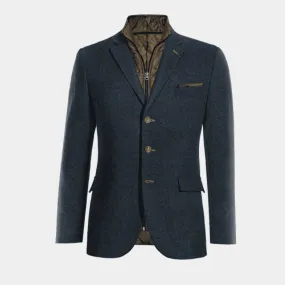  Blazer azul marino de donegal tweed slim fit de 3 botones