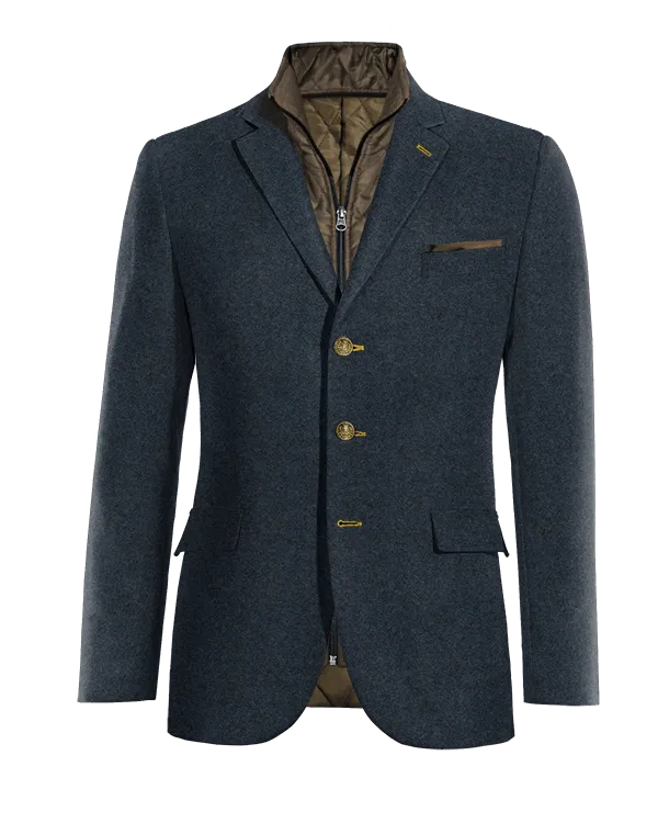  Blazer azul marino de donegal tweed slim fit de 3 botones