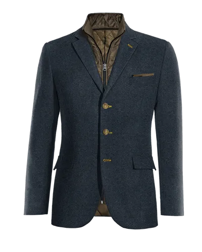  Blazer azul marino de donegal tweed slim fit de 3 botones