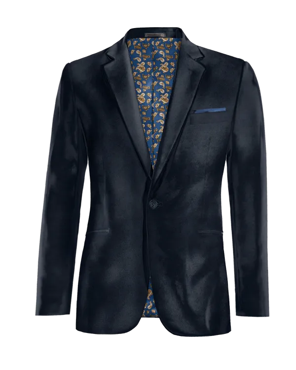  Blazer azul marino de terciopelo slim fit de 1 botón