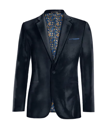  Blazer azul marino de terciopelo slim fit de 1 botón