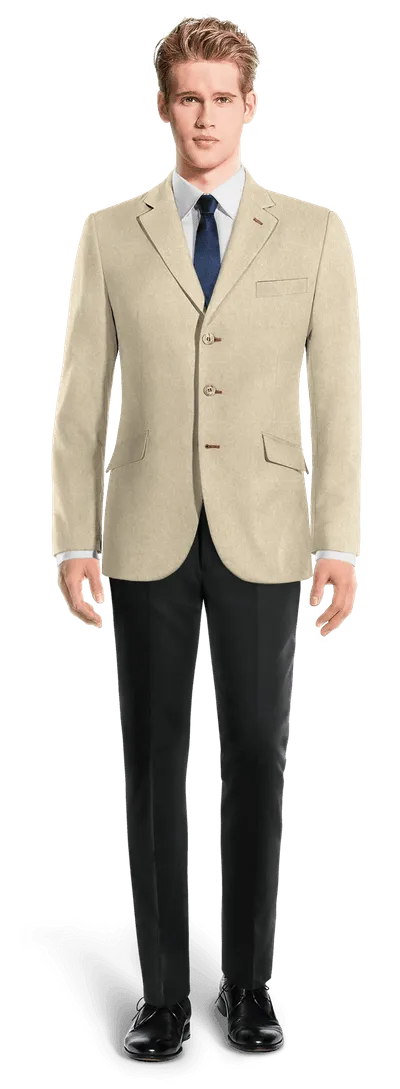  Blazer sin forro beige de lino slim fit de 3 botones