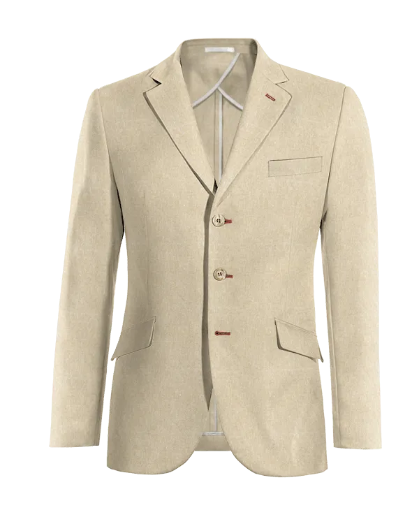  Blazer sin forro beige de lino slim fit de 3 botones