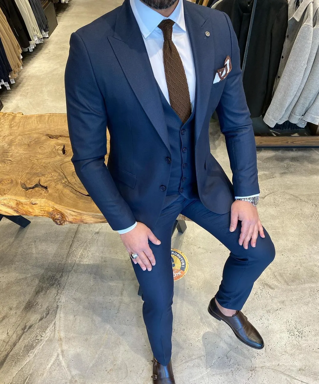 Bojoni Navy Slim-Fit Suit 3-Piece