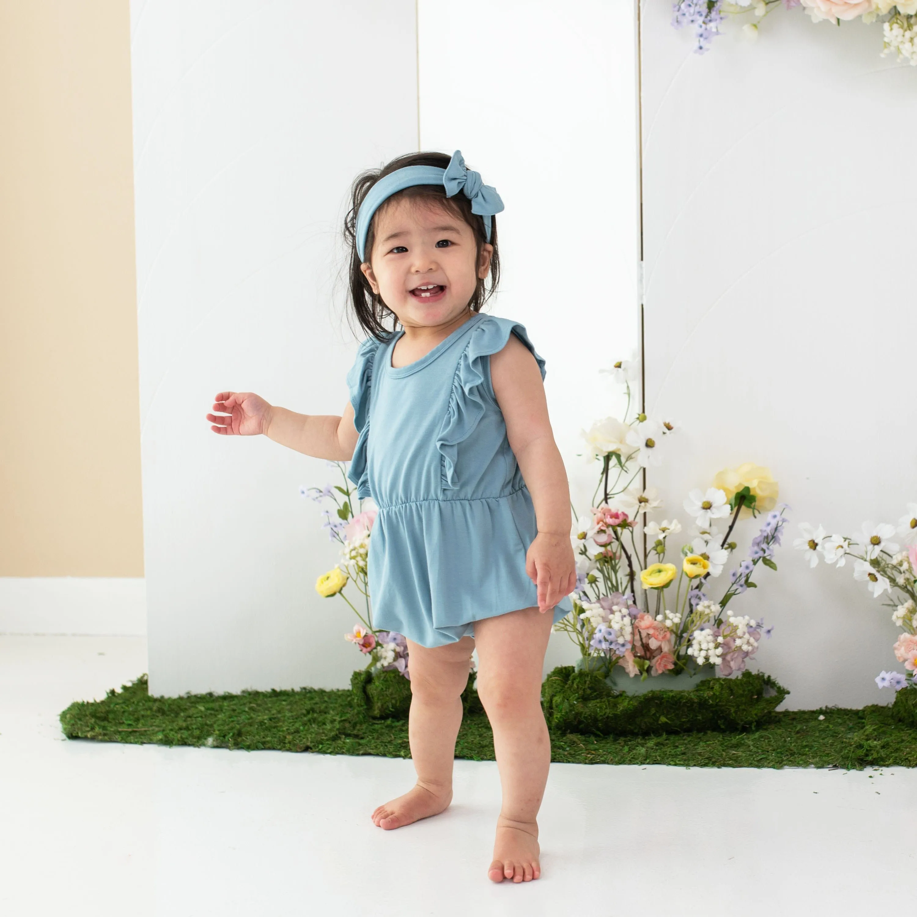 Bubble Romper in Dusty Blue