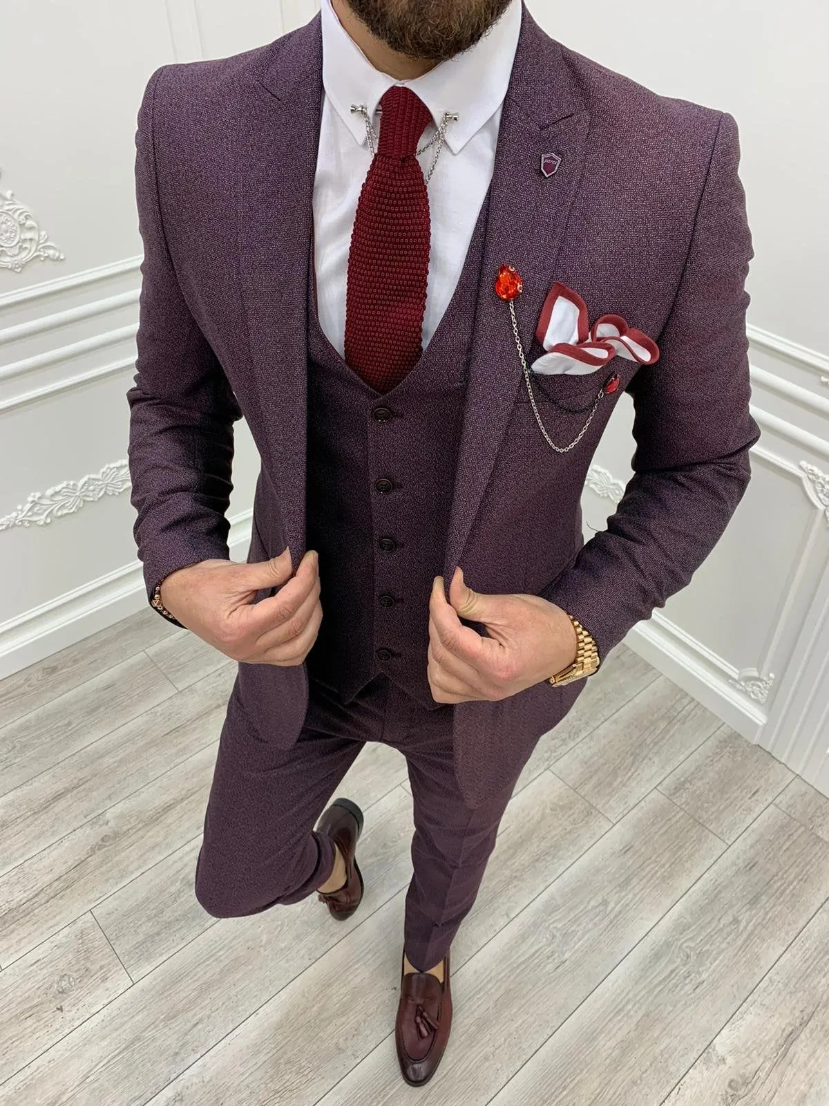 Casatani Claret Red Slim Fit  Suit