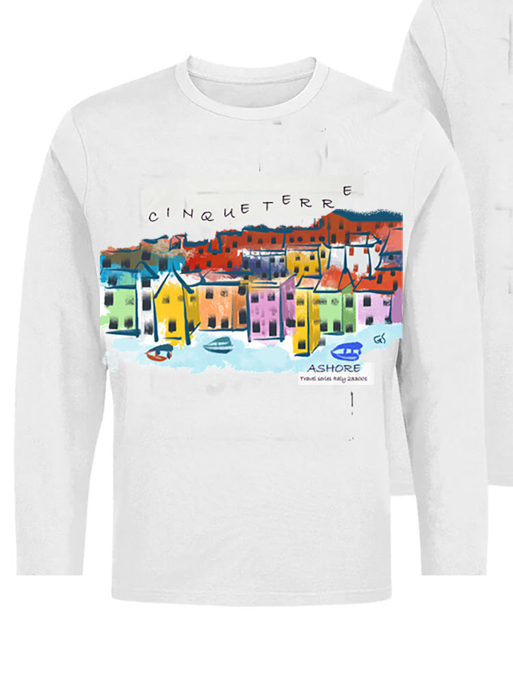 Cinque Terre-Italy Ashore Travel Shirts-  Series No. 233001 Artist Handpaint Long Sleeve Shirt EU Size 100% Cotton  High Quality