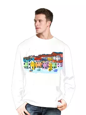 Cinque Terre-Italy Ashore Travel Shirts-  Series No. 233001 Artist Handpaint Long Sleeve Shirt EU Size 100% Cotton  High Quality