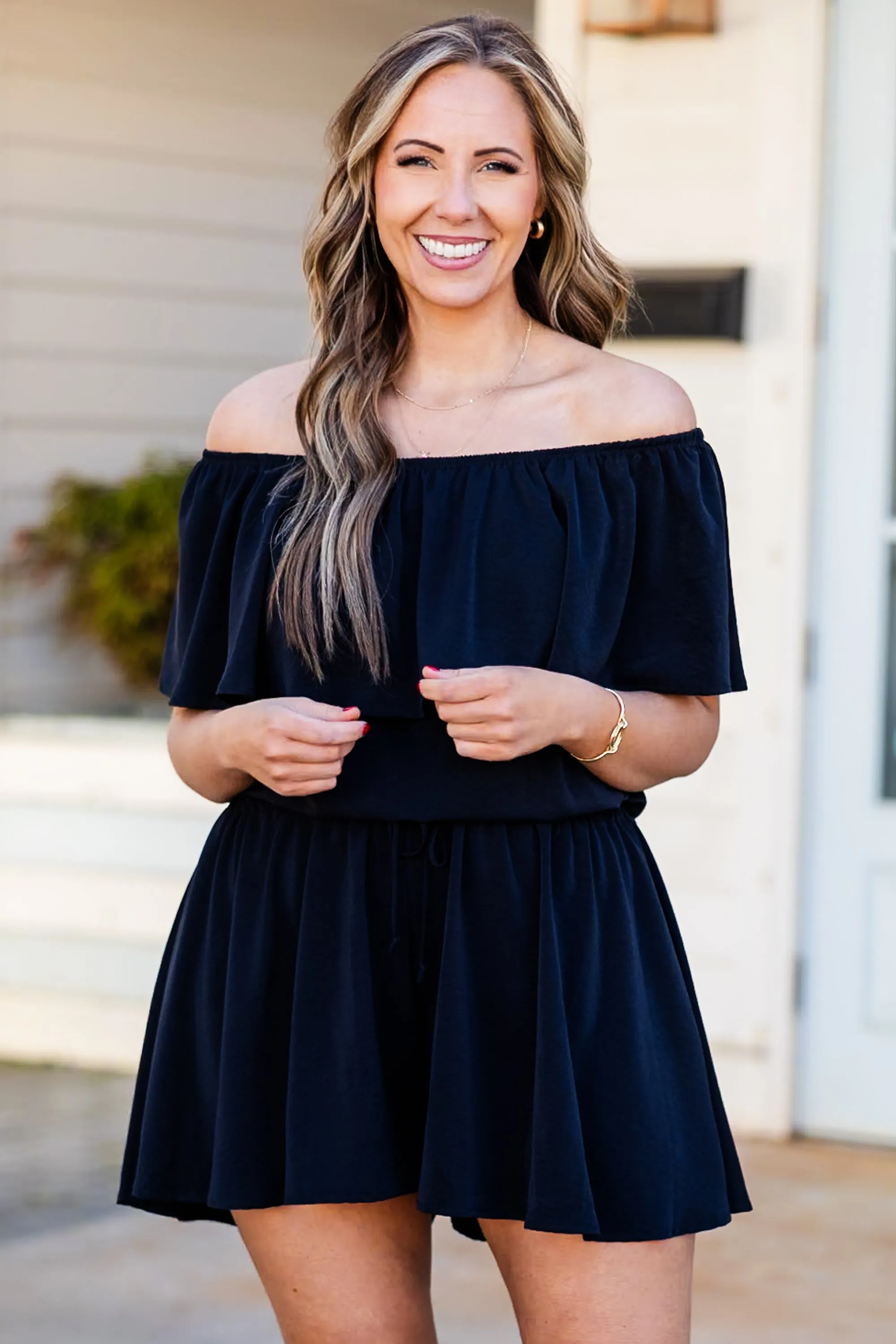 Clean-Cut Comfort Romper, Black