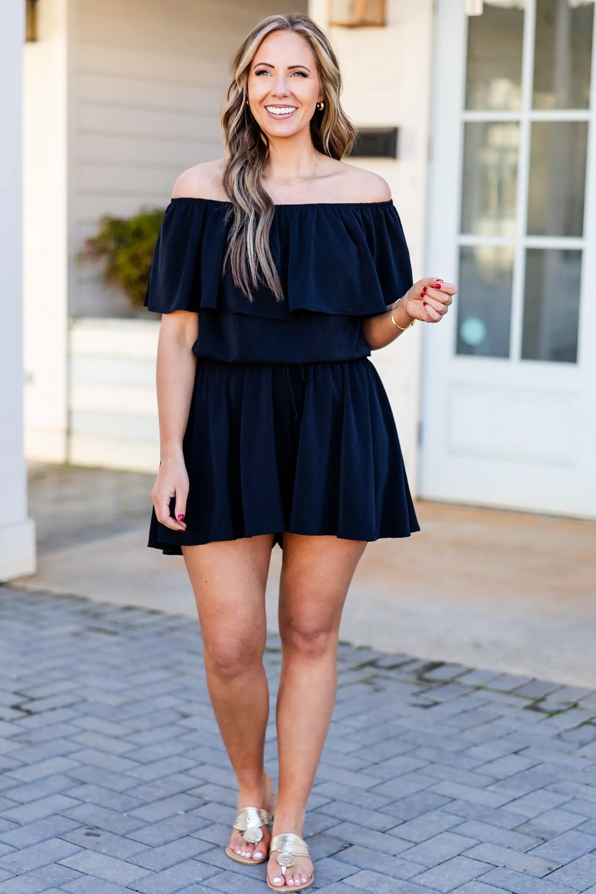 Clean-Cut Comfort Romper, Black