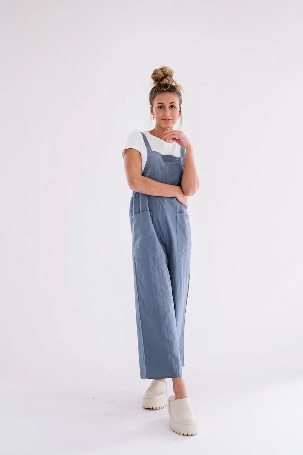 Cody Overall Jumpsuit in Dusty Blue