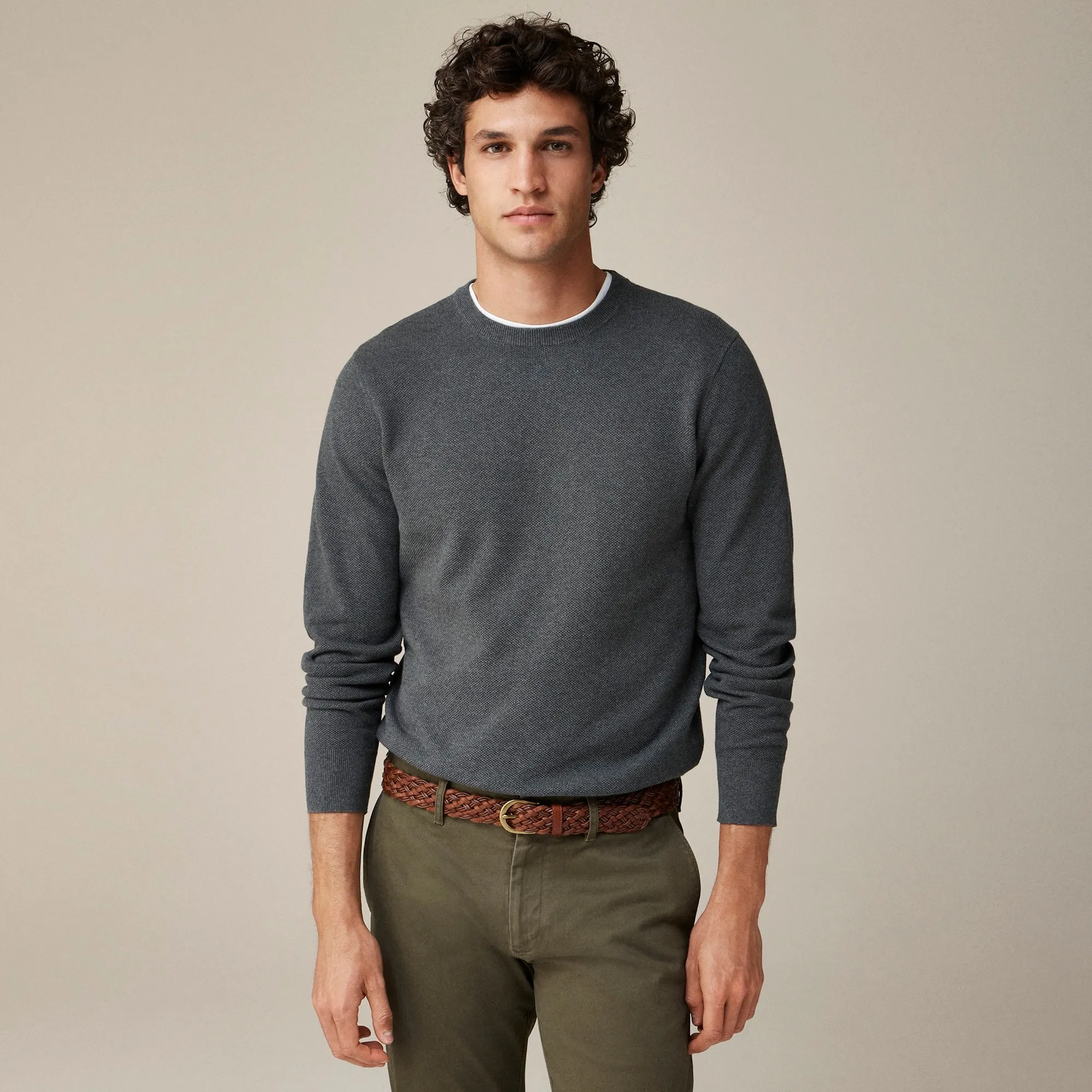 Cotton piqué-stitch crewneck sweater