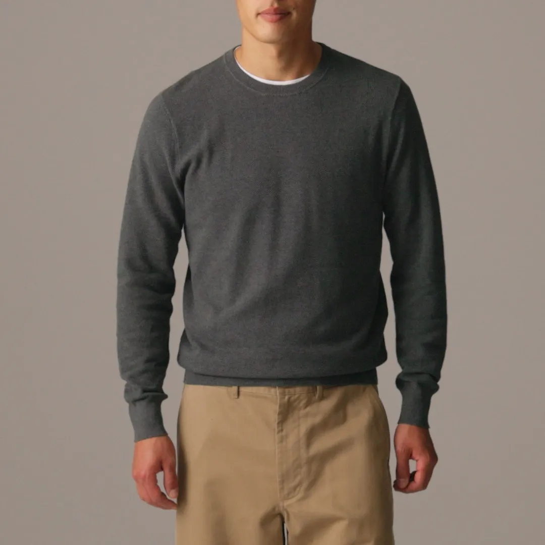 Cotton piqué-stitch crewneck sweater