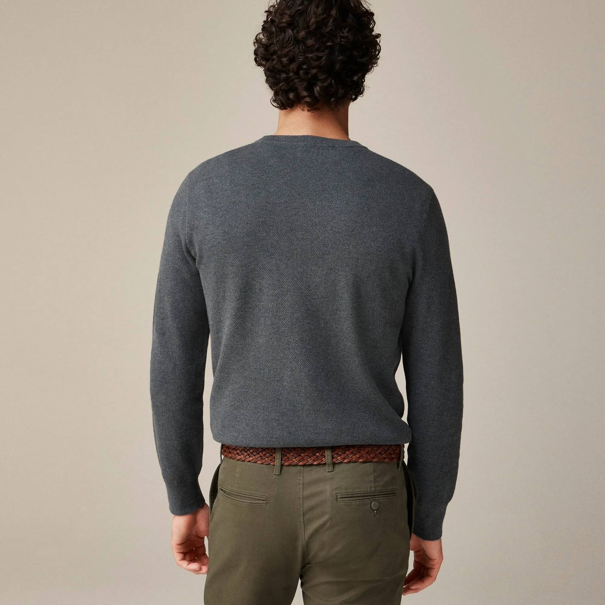 Cotton piqué-stitch crewneck sweater