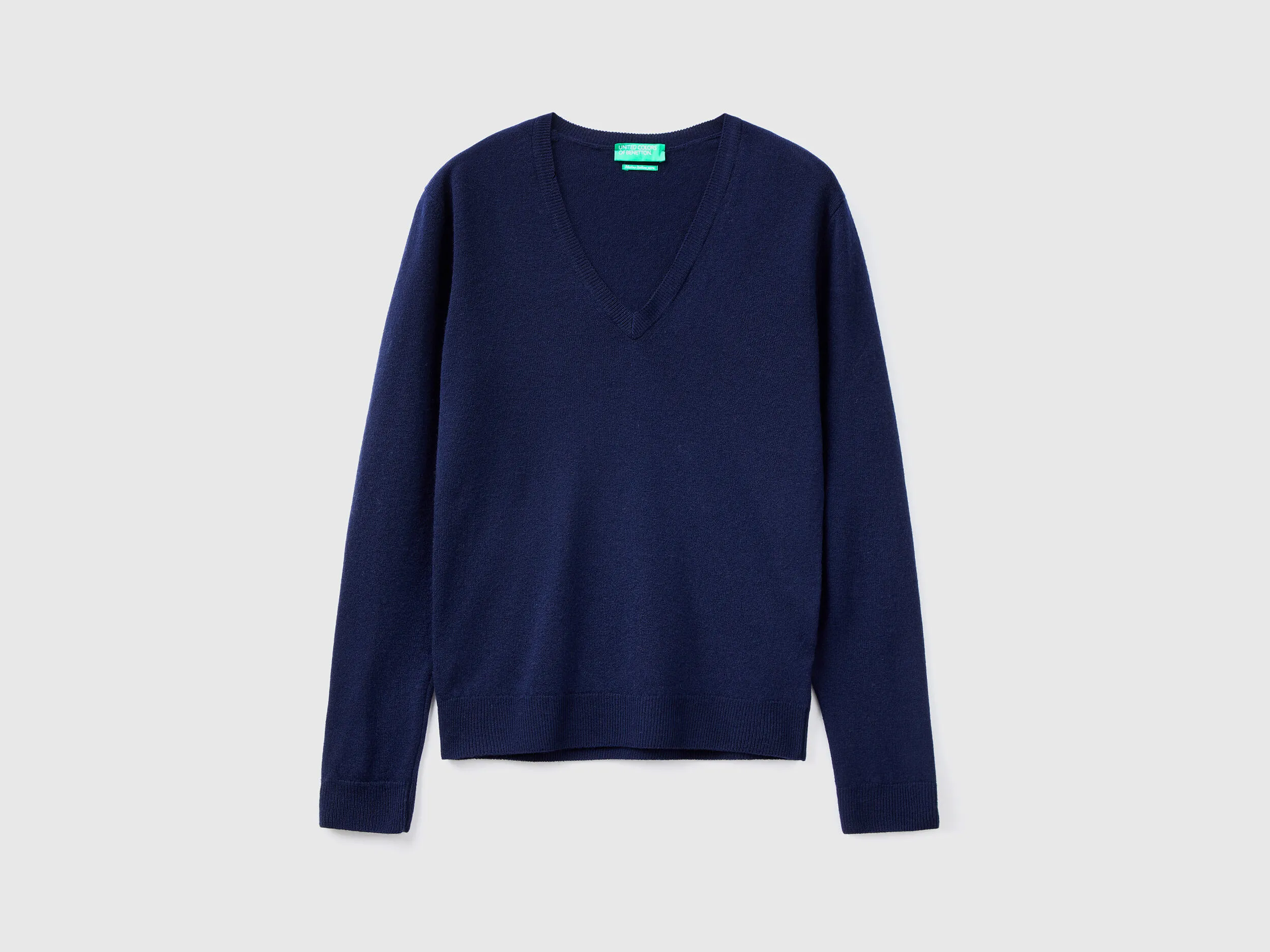 Dark blue V-neck sweater in pure Merino wool - Dark Blue | Benetton