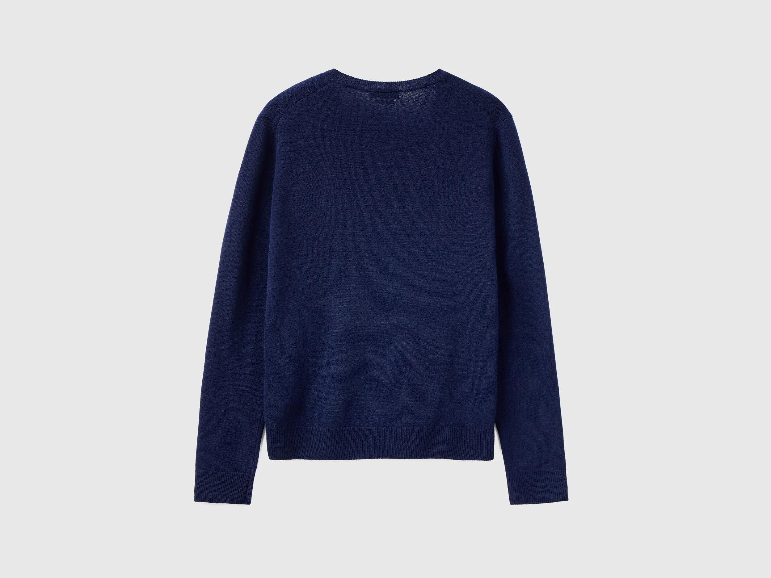 Dark blue V-neck sweater in pure Merino wool - Dark Blue | Benetton