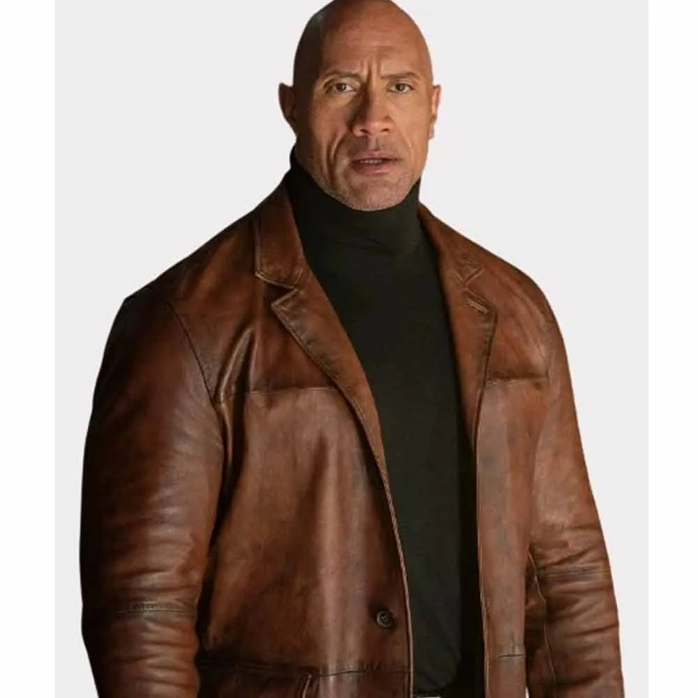 Dwayne Johnson Red Notice Brown Leather Coat