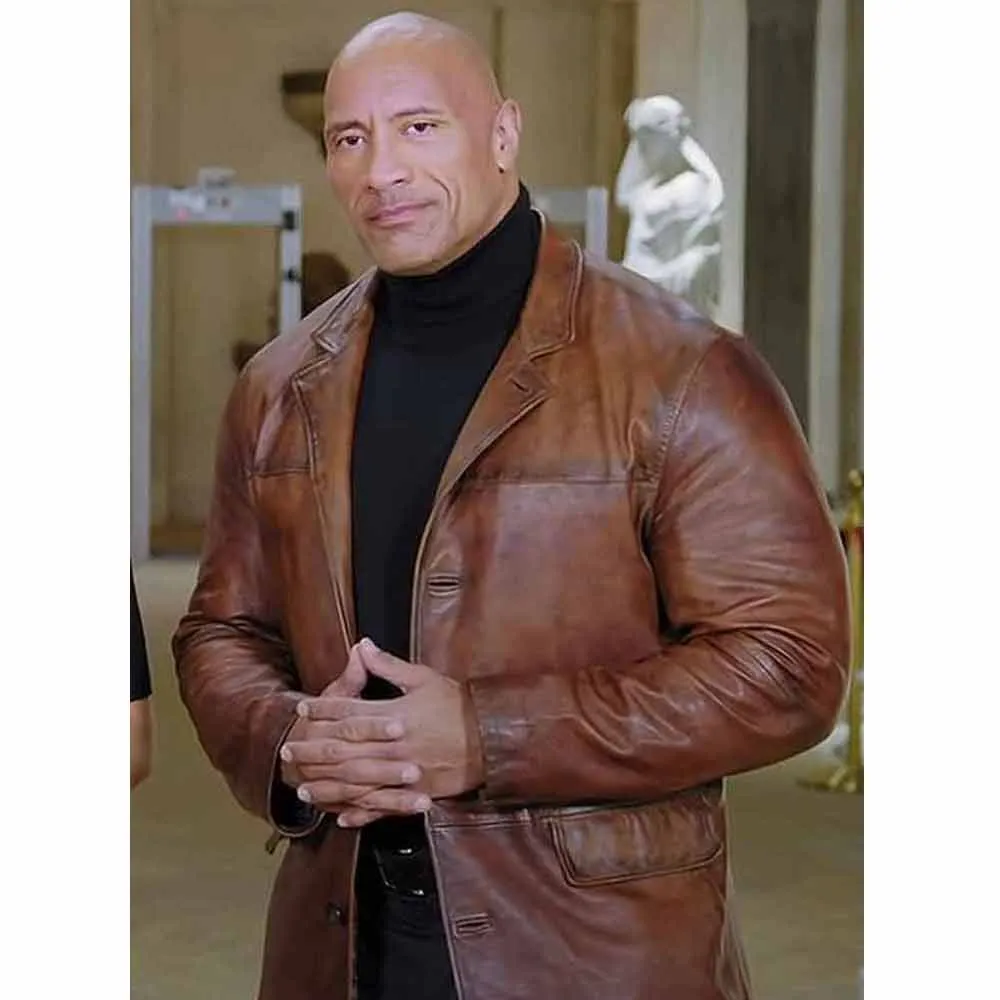 Dwayne Johnson Red Notice Brown Leather Coat