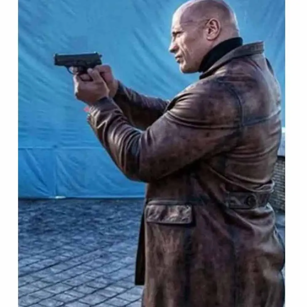 Dwayne Johnson Red Notice Brown Leather Coat