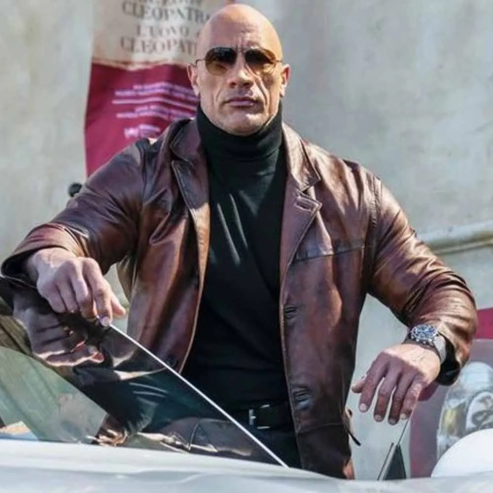 Dwayne Johnson Red Notice Brown Leather Coat