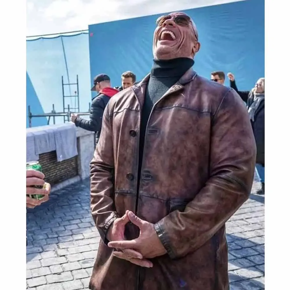 Dwayne Johnson Red Notice Brown Leather Coat