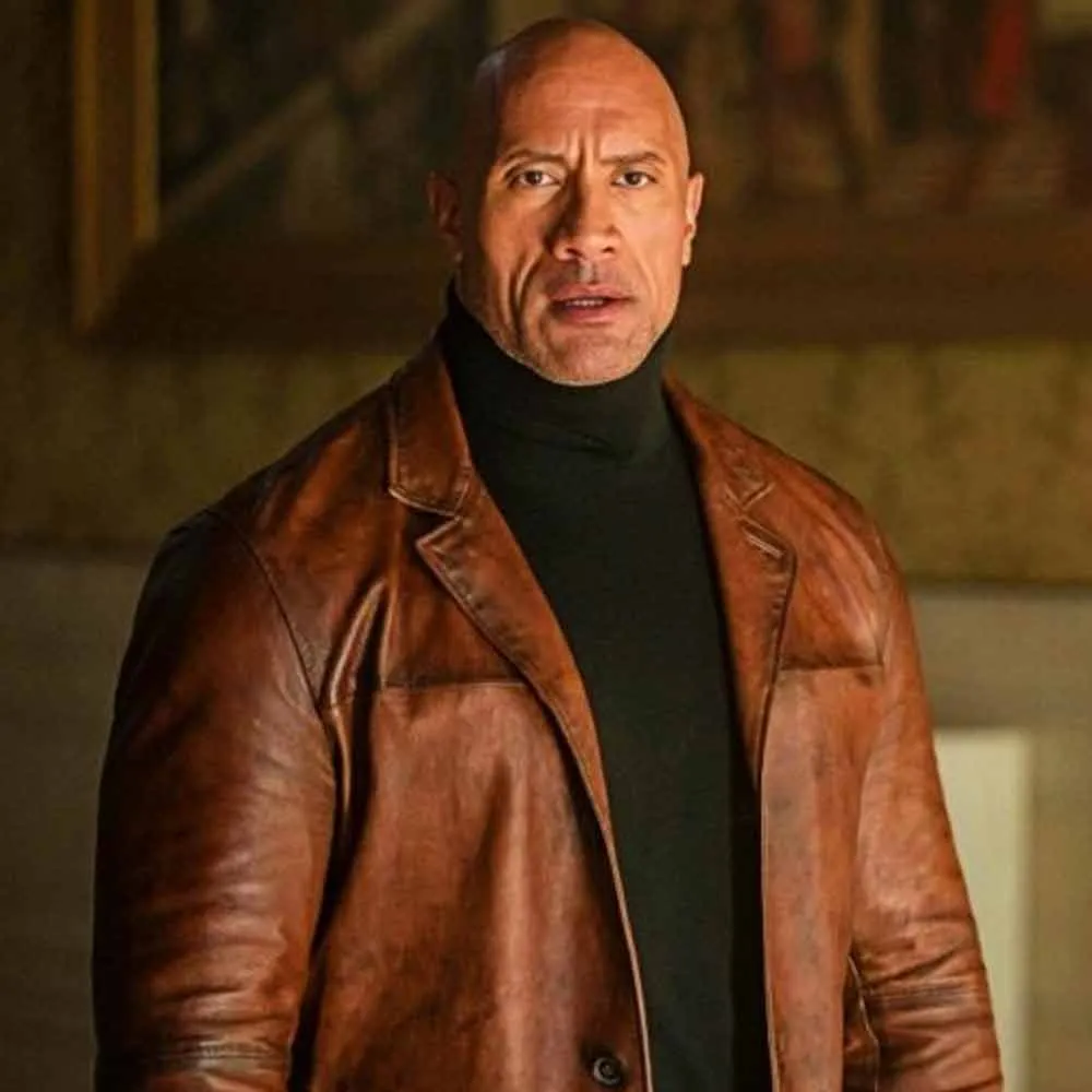 Dwayne Johnson Red Notice Brown Leather Coat