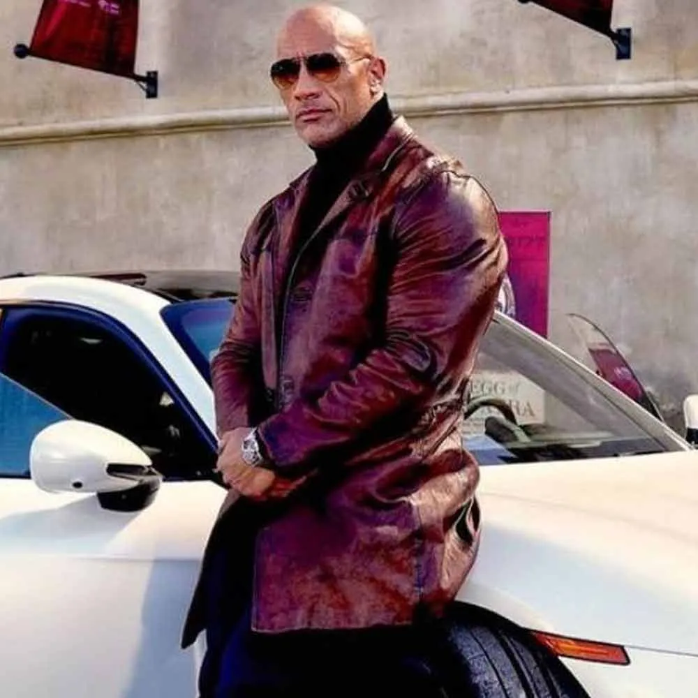 Dwayne Johnson Red Notice Brown Leather Coat