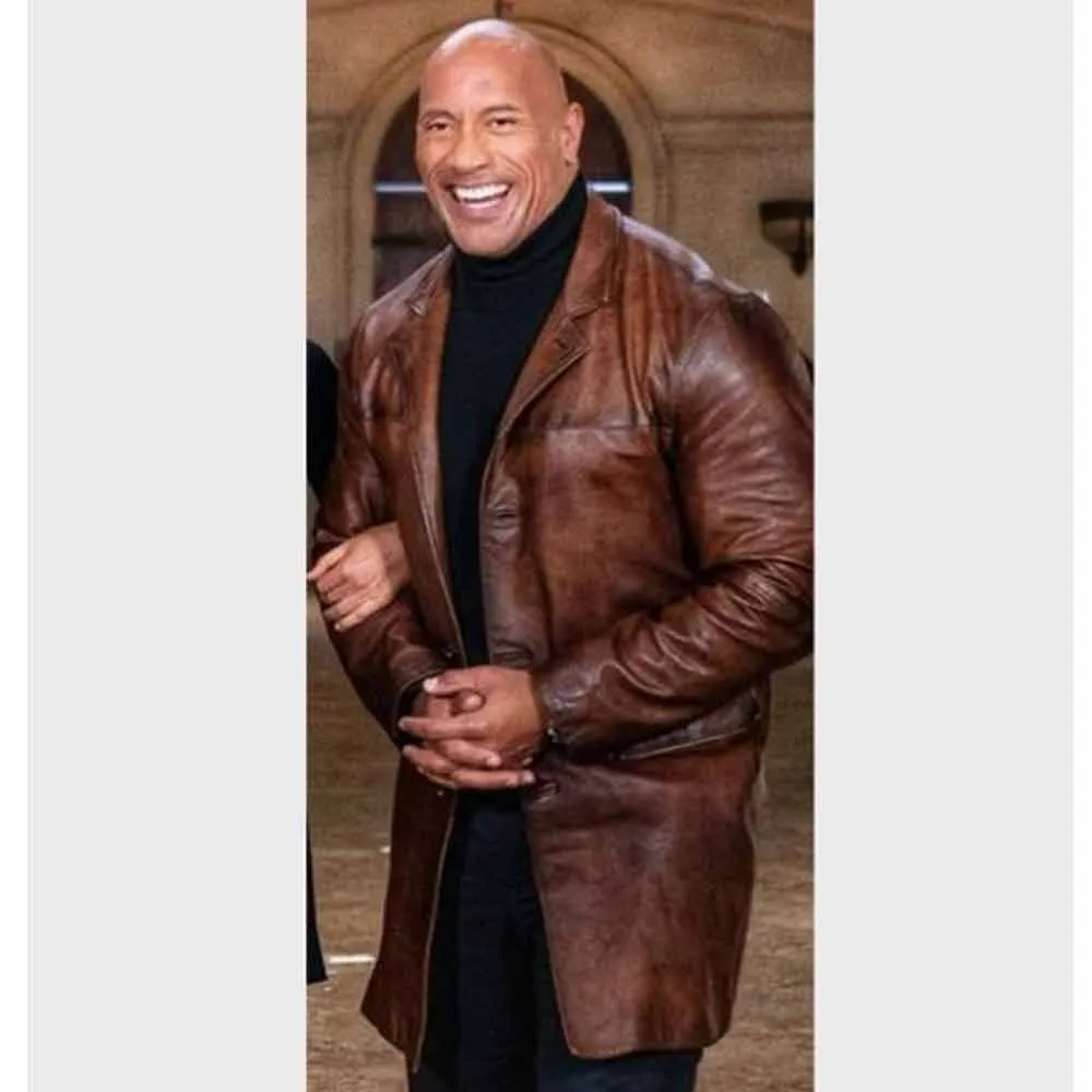 Dwayne Johnson Red Notice Brown Leather Coat