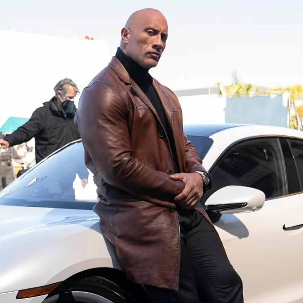 Dwayne Johnson Red Notice Brown Leather Coat