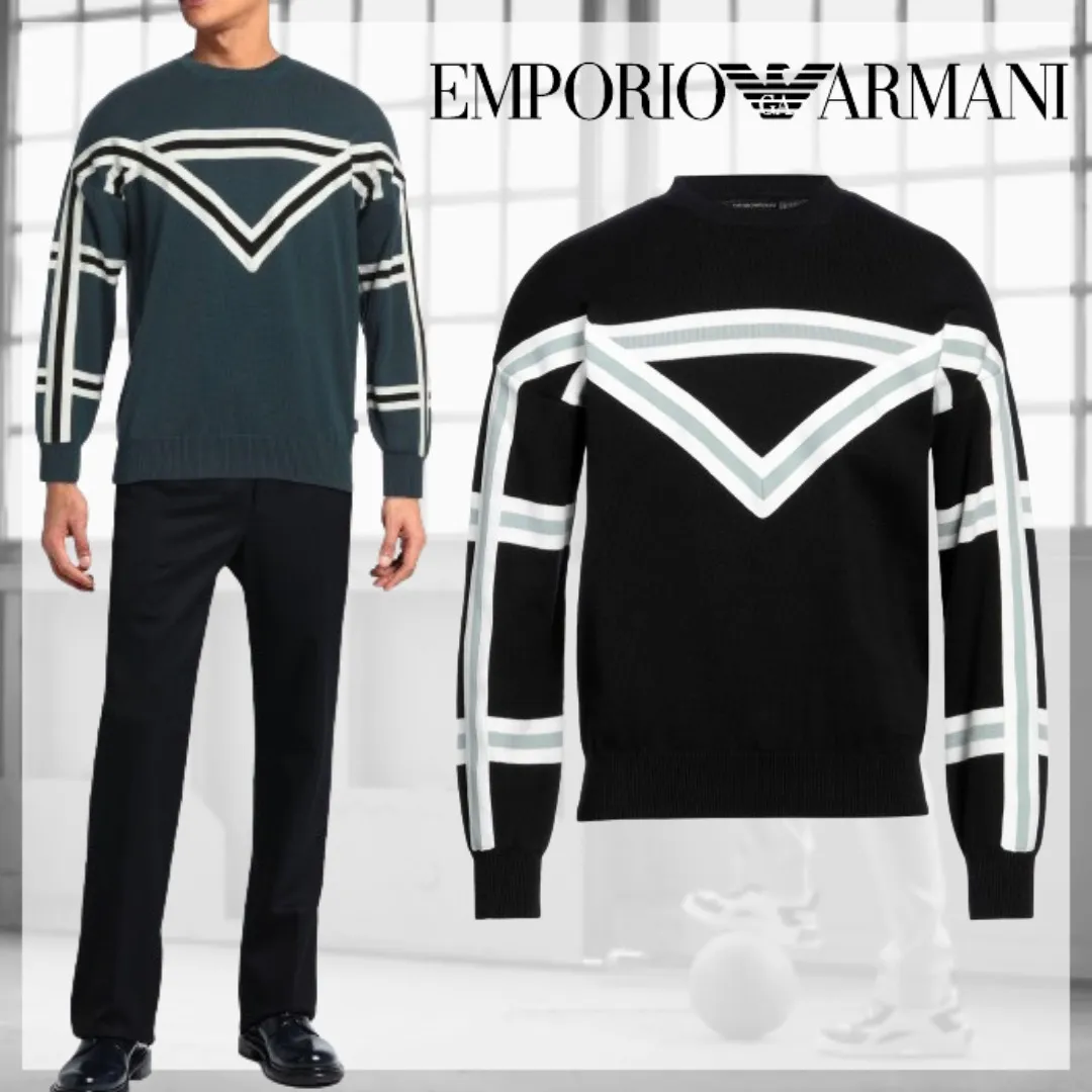 EMPORIO ARMANI  |Unisex Street Style Long Sleeves Plain Cotton Logo Sweaters