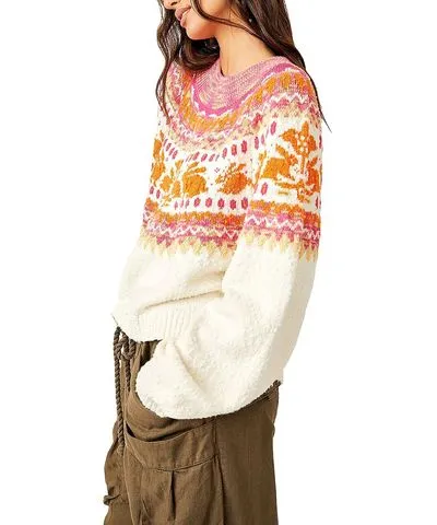 Free People Womens Cotton Blend Textured Pullover Sweater