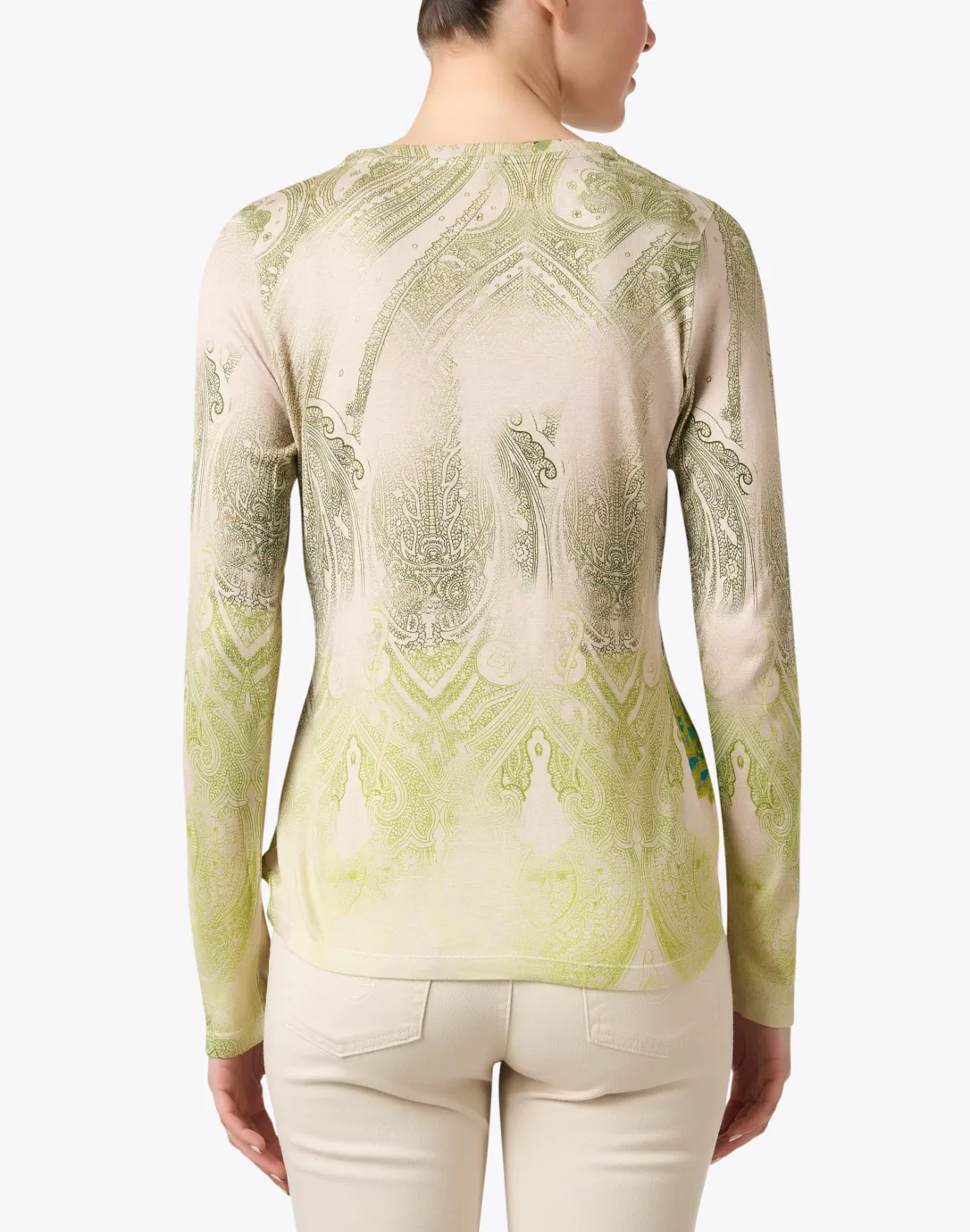 Green Paisley Print Cashmere Silk Sweater