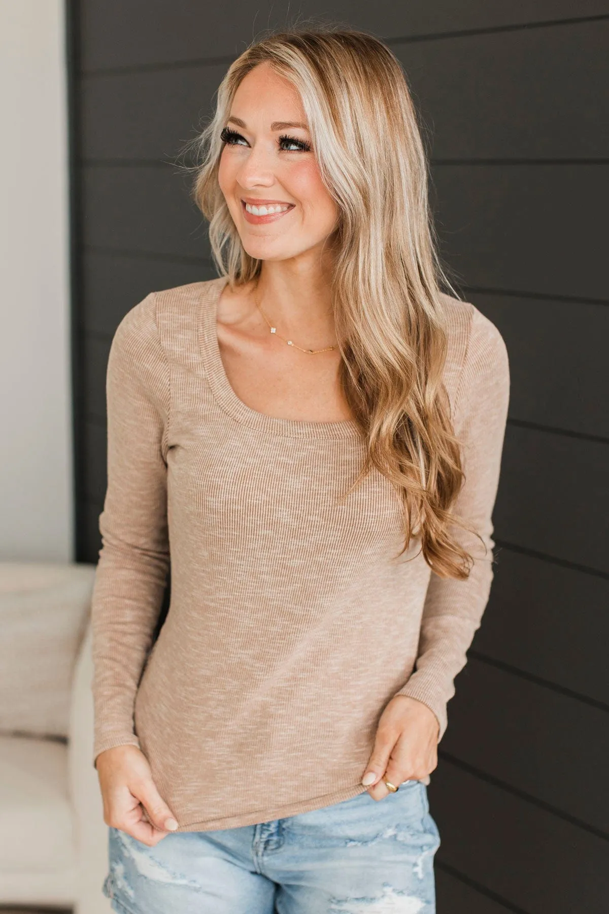 Hear Your Voice Ribbed Top- Taupe