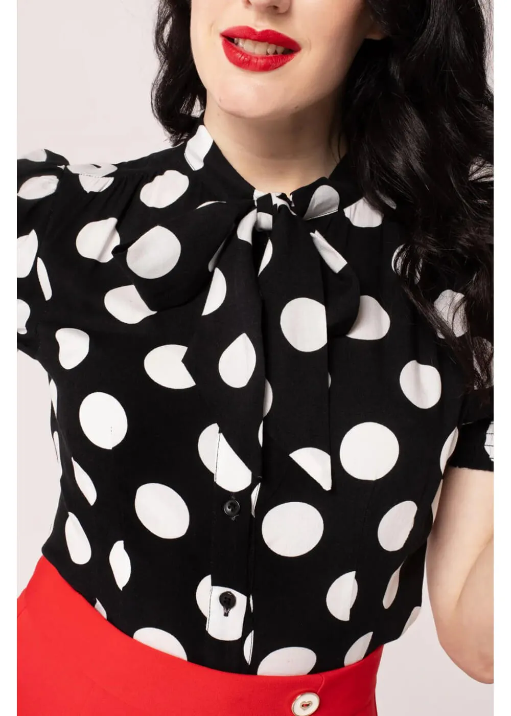 Hell Bunny Dolores Polkadot 40's Blouse Black