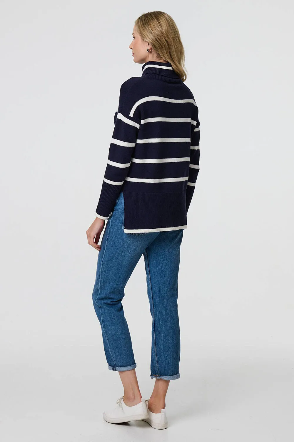 Izabel London – Striped Roll Neck Relaxed Jumper