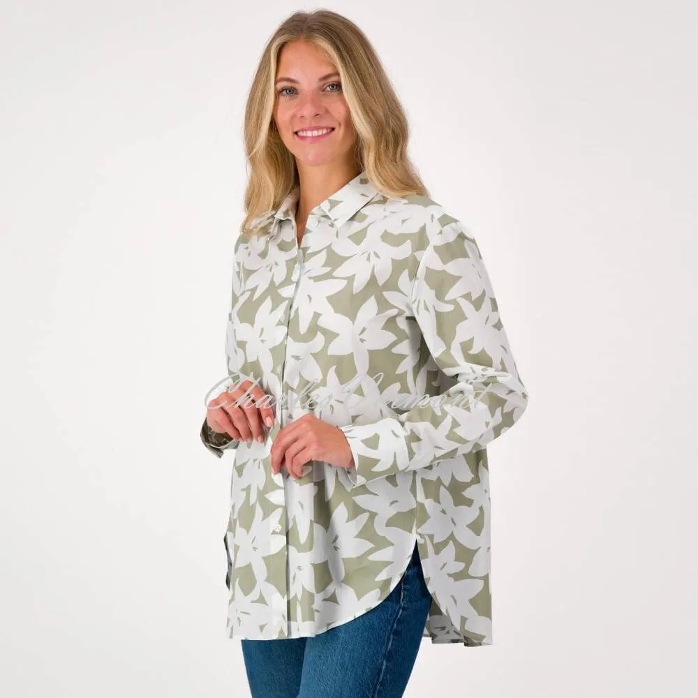 Just White Floral Blouse - Style N2824 (Khaki / Off-white)