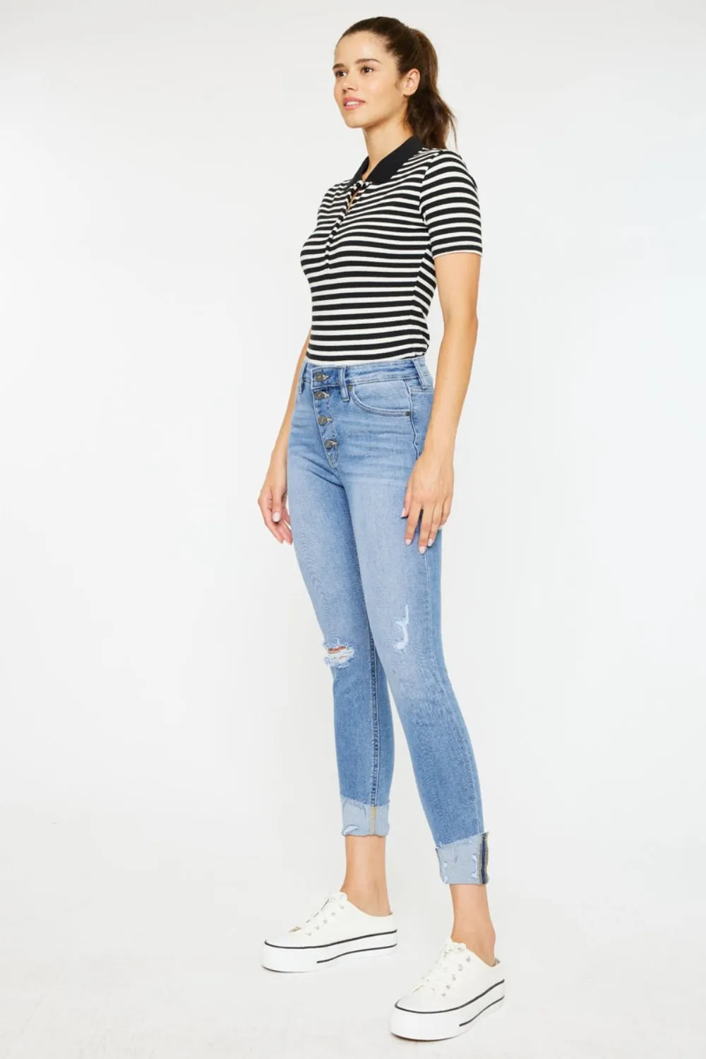 Kan Can Distressed Cat's Whiskers Button Fly Jeans