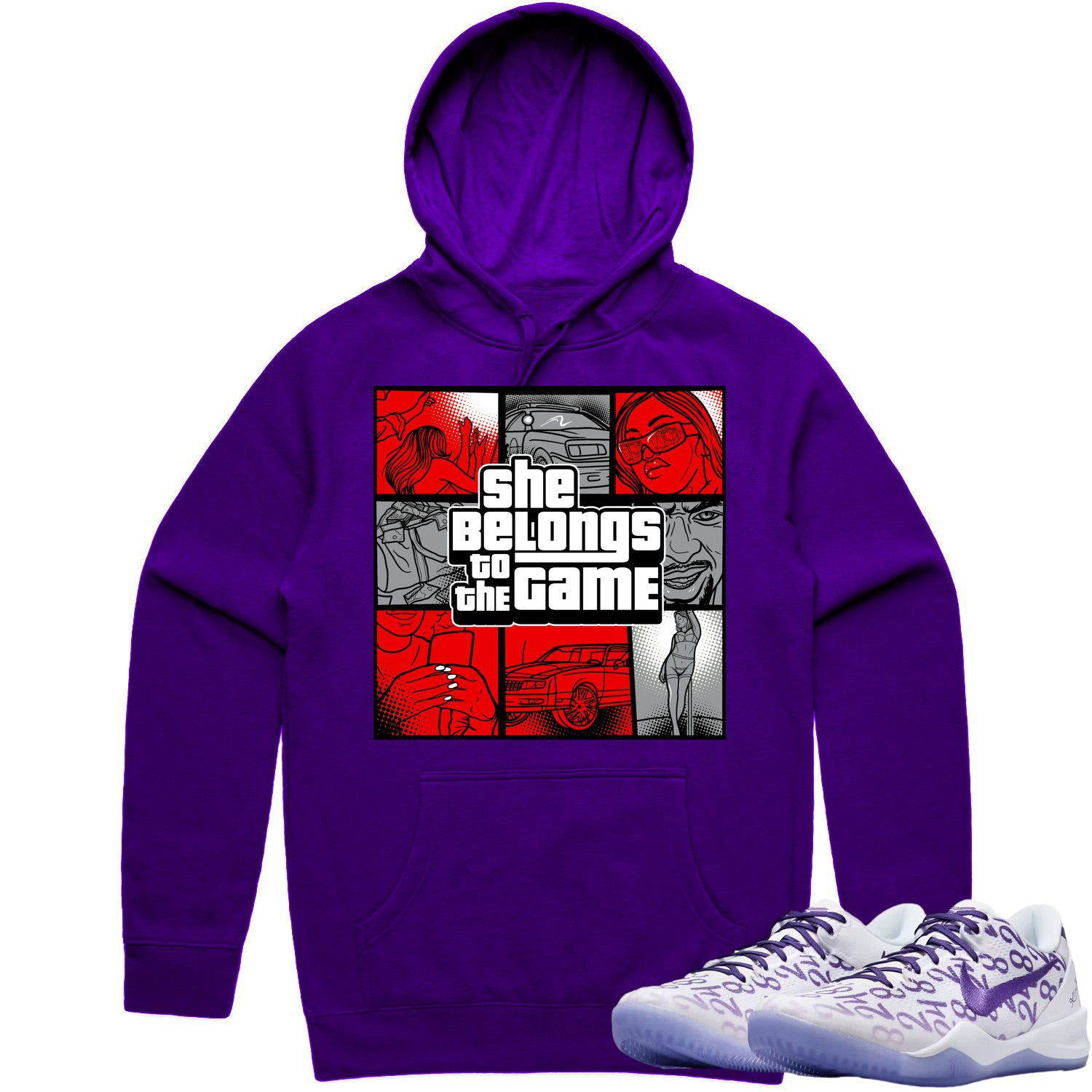 Kobe 8 Court Purple 8s Hoodie to Match - RED BELONGS TO THE GAME