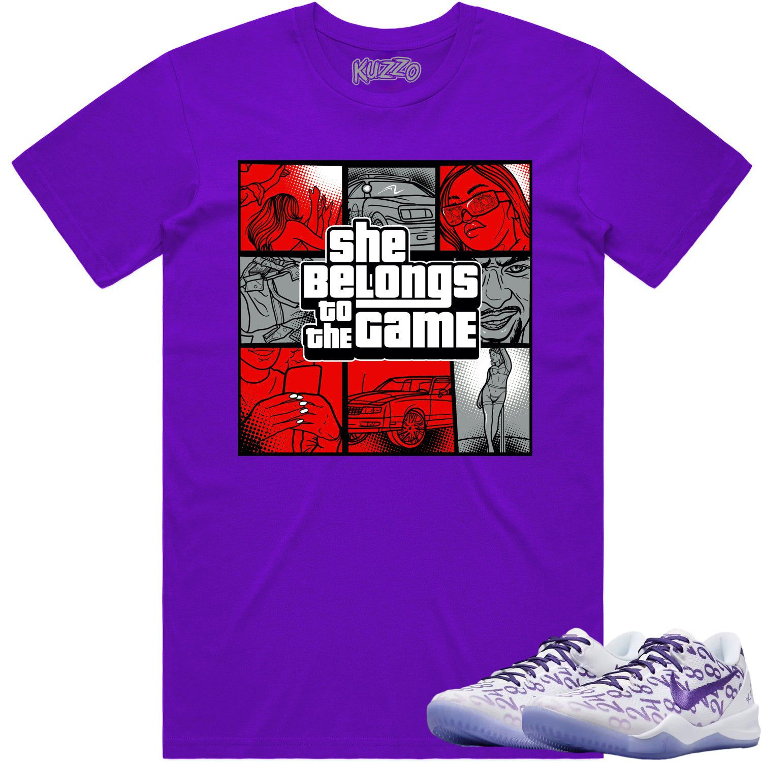 Kobe 8 Court Purple 8s Shirt to Match - RED BELONGS TO THE GAME