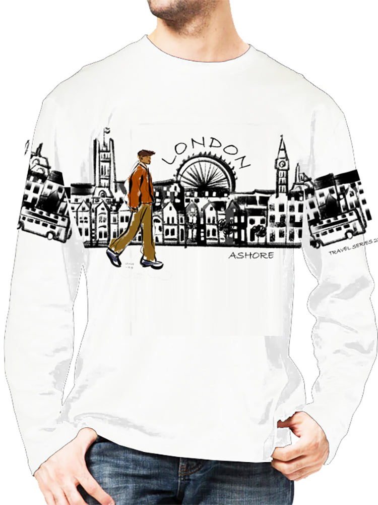 London-UK Ashore Travel Shirts- London-UK Series No. 232001 Artist Handpaint Long Sleeve Shirt EU Size 100% Cotton  High Quality